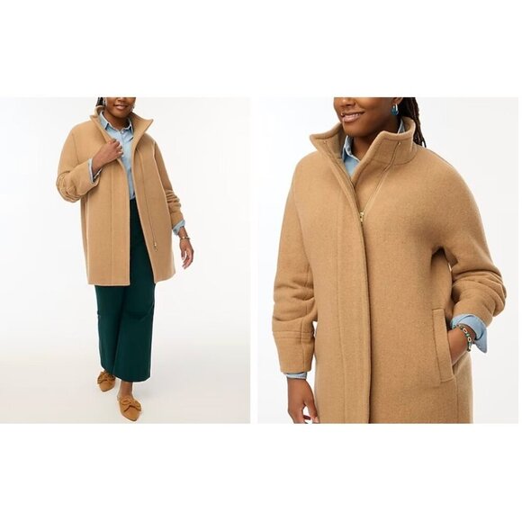 J.Crew Womens $298 Button Neck City Coat Hthr Acorn Size 2 BU261 - Picture 2 of 10